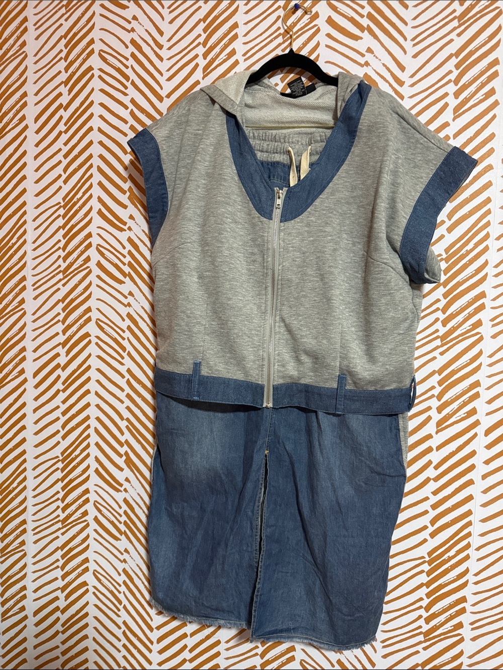Casual Blue and Gray Denim-Trim Skirt Set